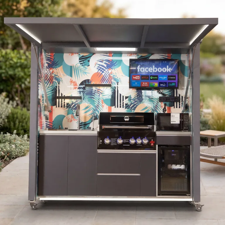 Deluxe Model Outdoor Kitchen with Motorized Lift-Up Door & Triple-Fuel Grill