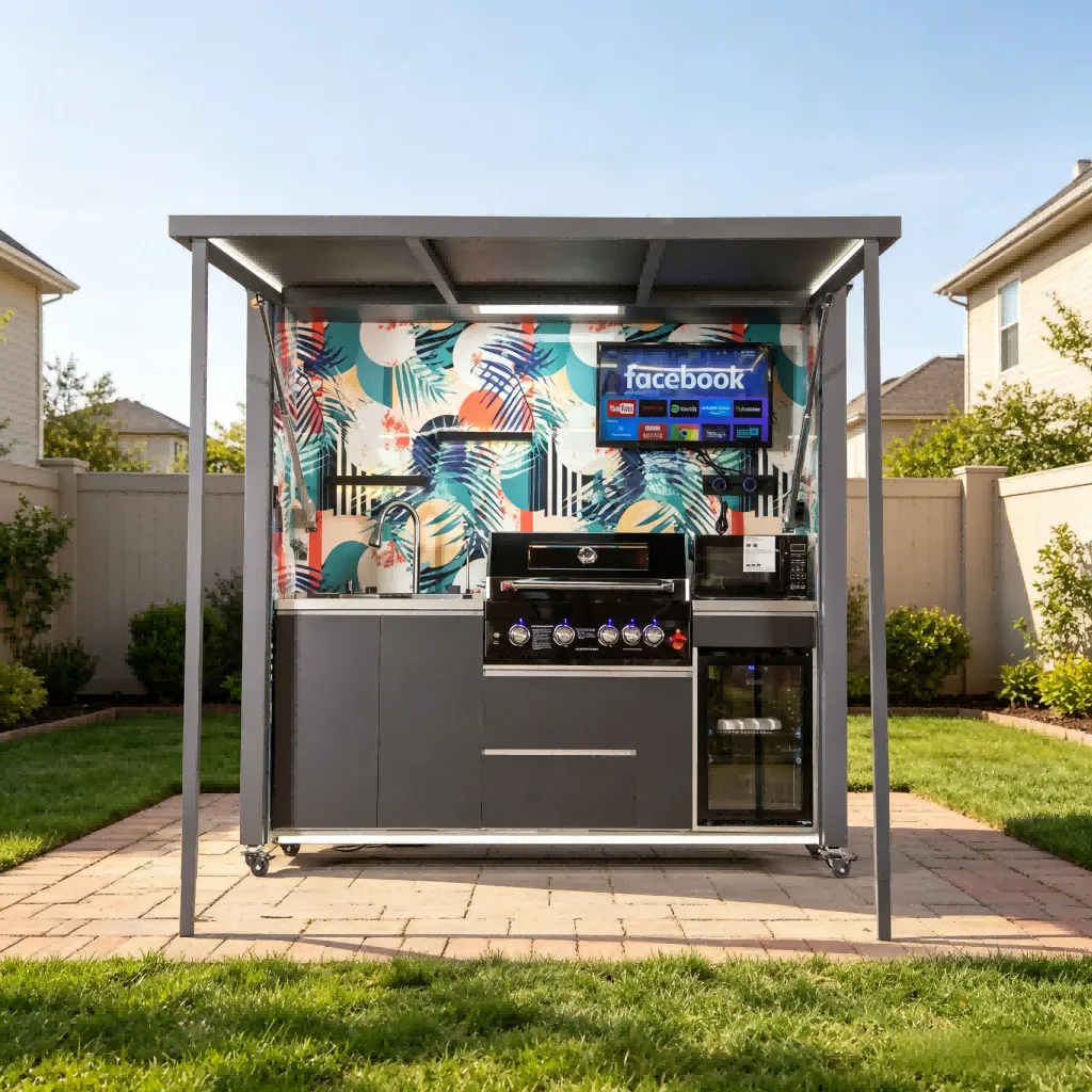 Deluxe Model Outdoor Kitchen with Motorized Lift-Up Door & Triple-Fuel Grill