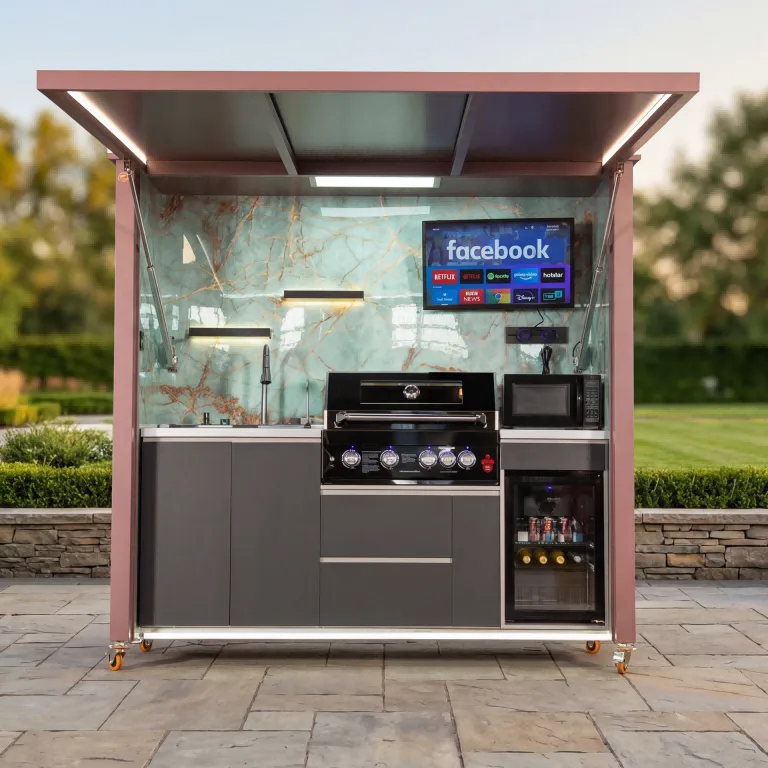 Deluxe Model Outdoor Kitchen with Motorized Lift-Up Door & Triple-Fuel Grill