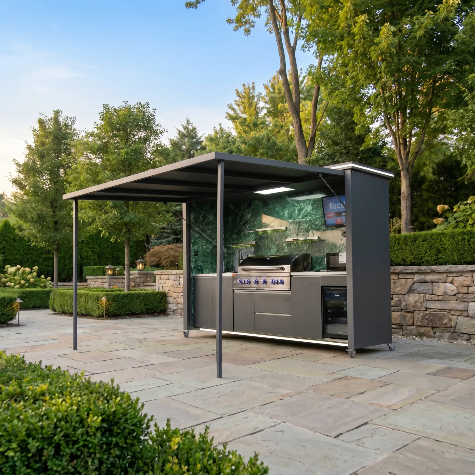 Luxury Model Outdoor Kitchen with Motorized Lift-Up Door & Triple-Fuel Grill