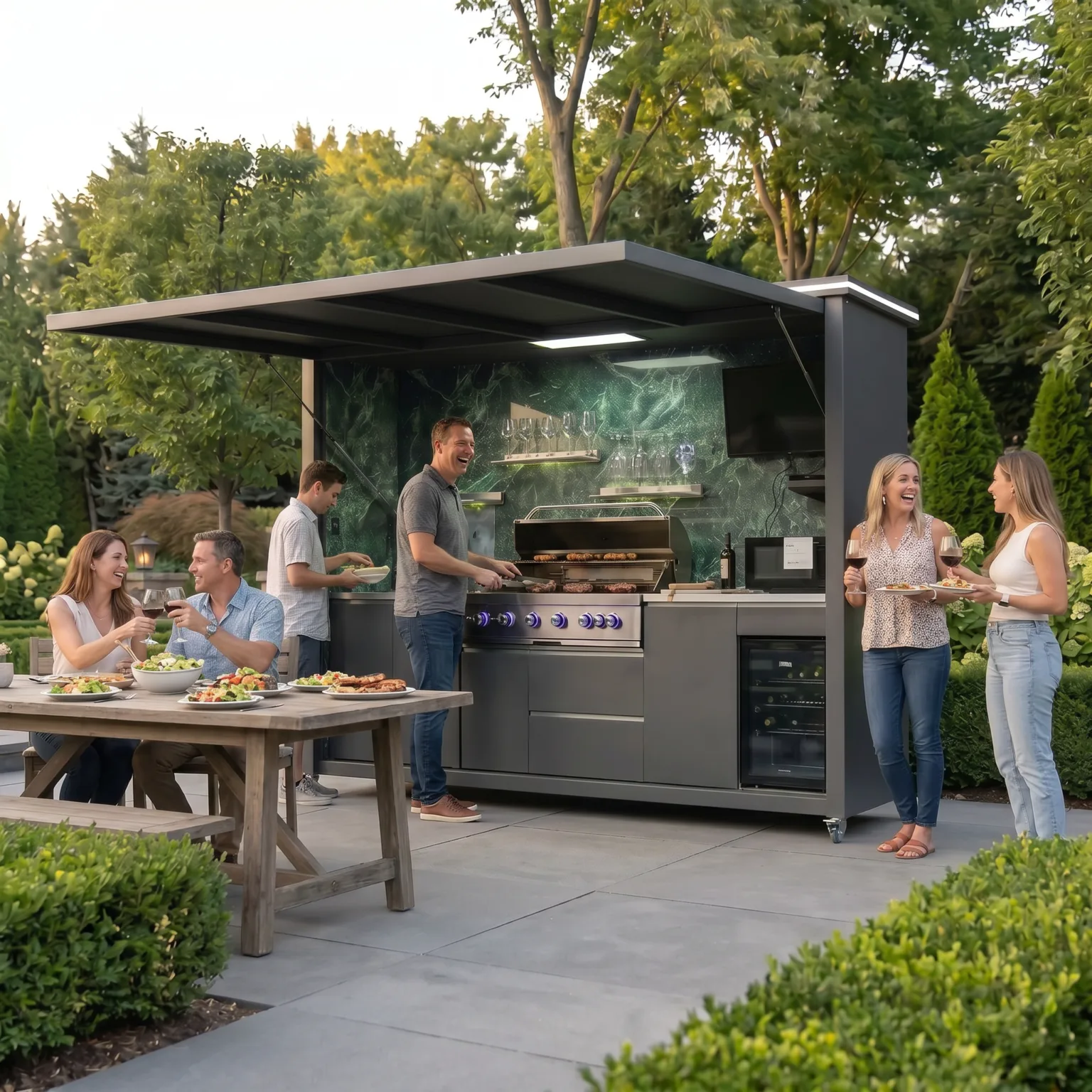 Luxury Model Outdoor Kitchen with Motorized Lift-Up Door & Triple-Fuel Grill