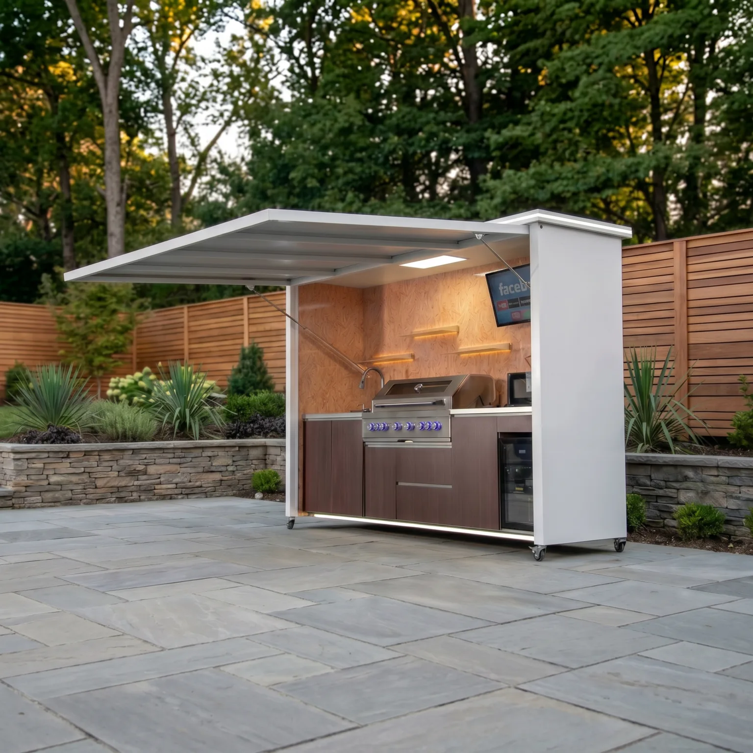 Luxury Model Outdoor Kitchen with Motorized Lift-Up Door & Triple-Fuel Grill