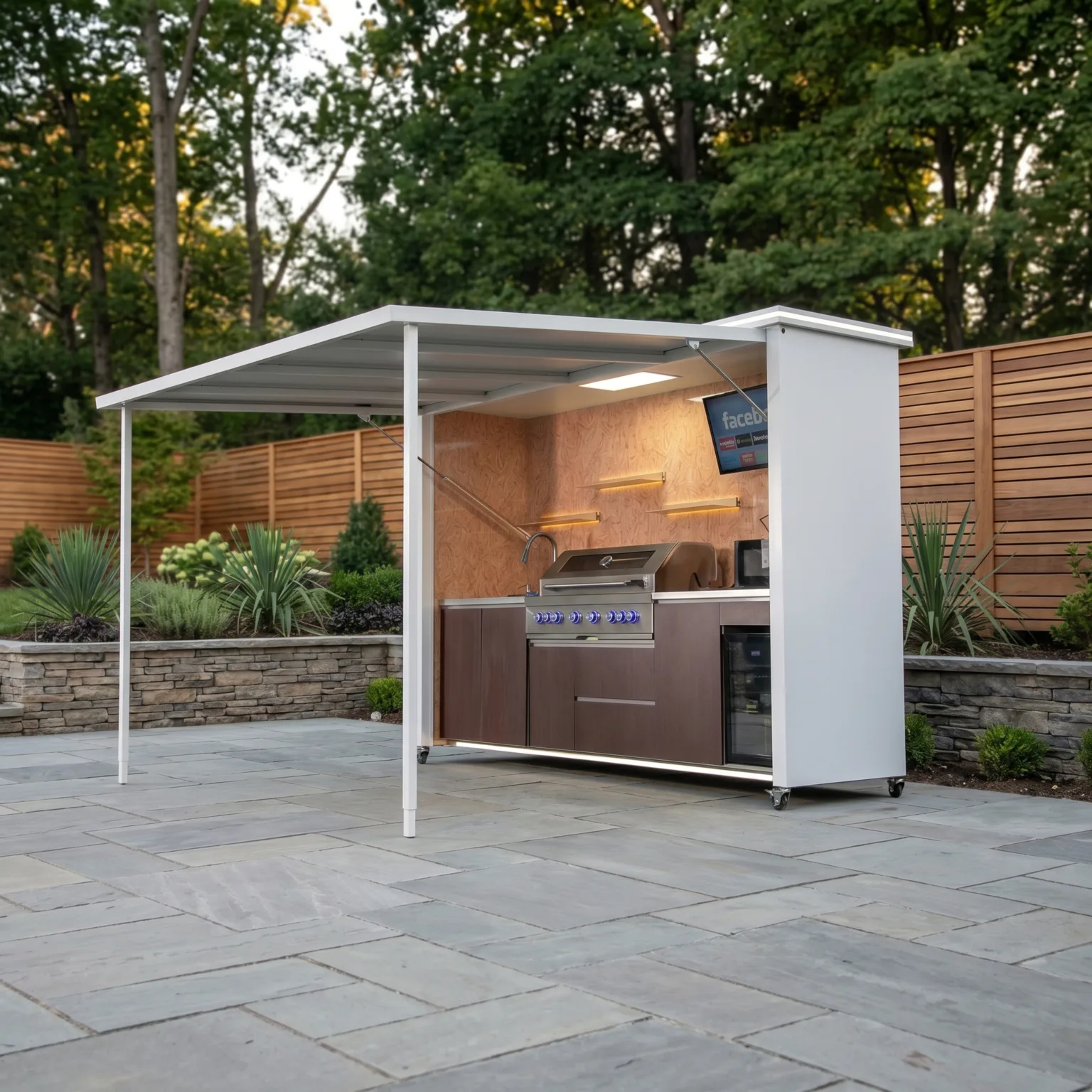 Luxury Model Outdoor Kitchen with Motorized Lift-Up Door & Triple-Fuel Grill