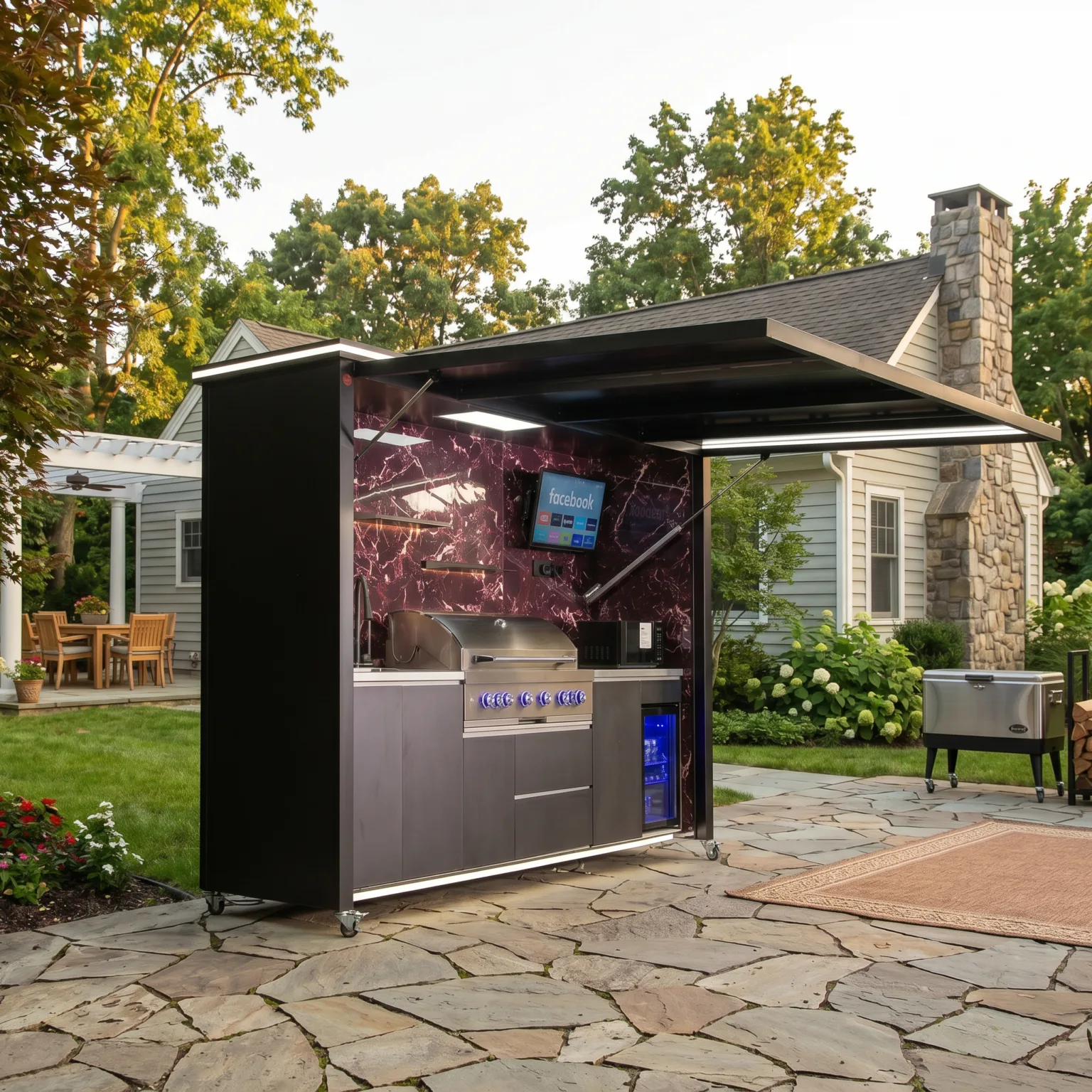 Luxury Model Outdoor Kitchen with Motorized Lift-Up Door & Triple-Fuel Grill