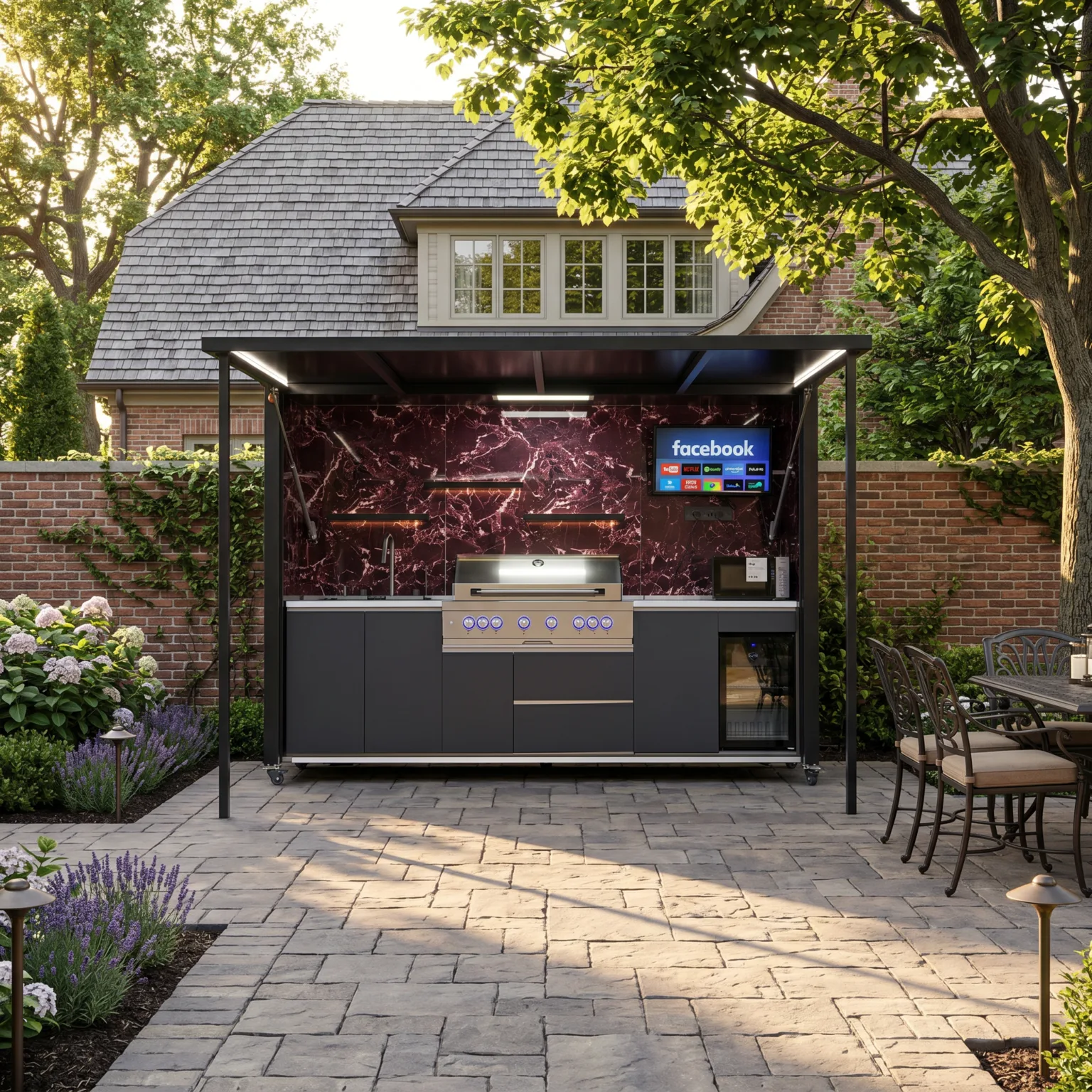 Luxury Model Outdoor Kitchen with Motorized Lift-Up Door & Triple-Fuel Grill