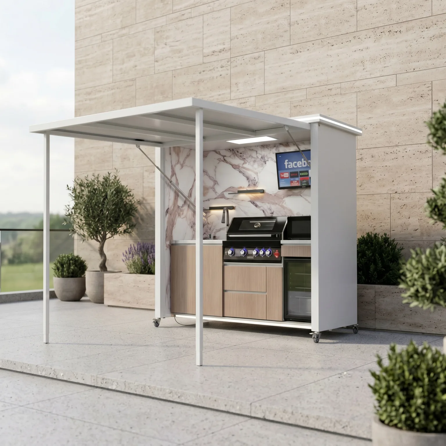 Deluxe Model Outdoor Kitchen with Motorized Lift-Up Door & Triple-Fuel Grill